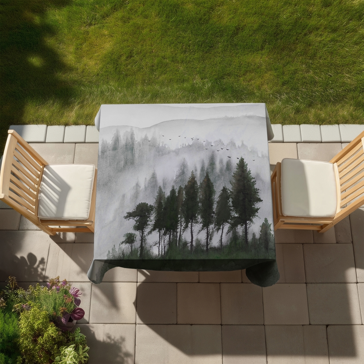 Picture of Begin Home Decor C1TC5858OCZKSX 58 x 58 in. Minimalist Mountains Landscape Tablecloth - Indoor & Outdoor Decor