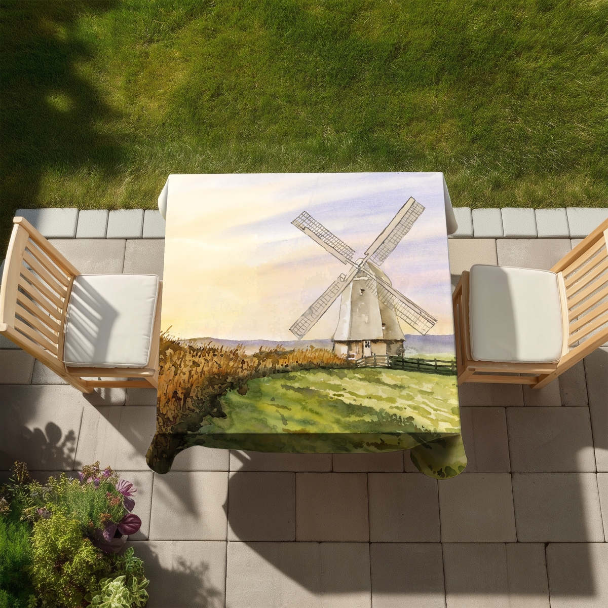 Picture of Begin Home Decor C1TC5858TNTEA0 58 x 58 in. Morning Breeze Tablecloth - Green Rustic Landscapes Decor
