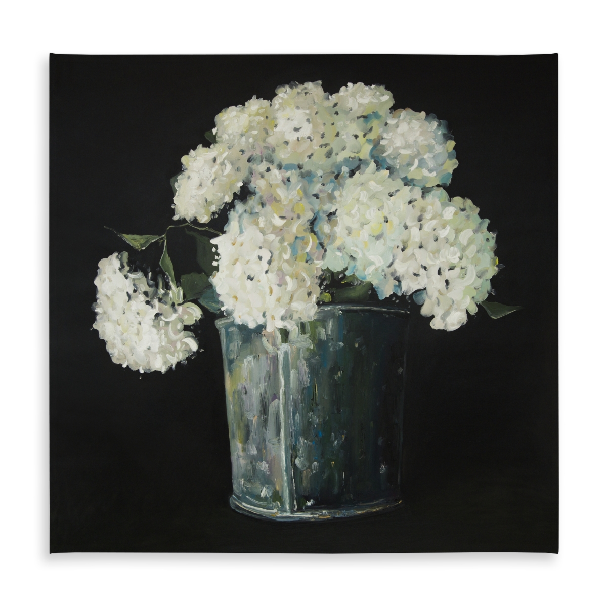 Picture of Begin Home Decor C1TC5858X2IHZQ 58 x 58 in. Floral Black Tablecloth - White Hydrangea - Indoor Outdoor Decor