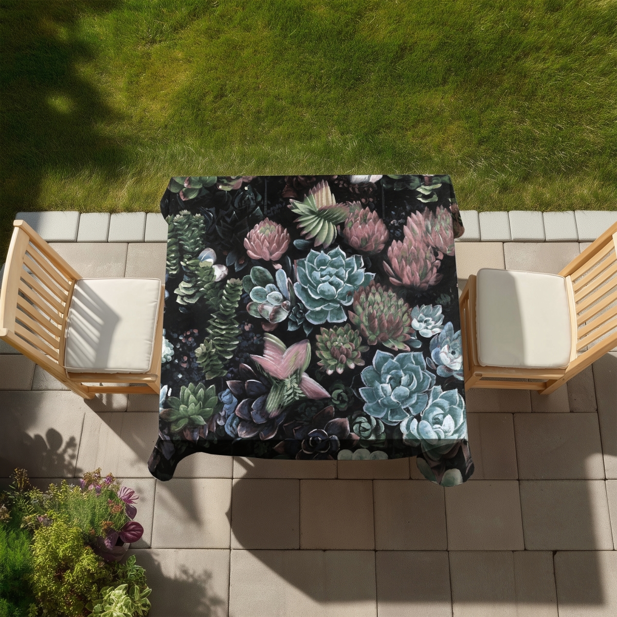 Picture of Begin Home Decor C1TC58582CNJHP 58 x 58 in. Succulent Set Pink Botanical Floral Tablecloth - Indoor & Outdoor