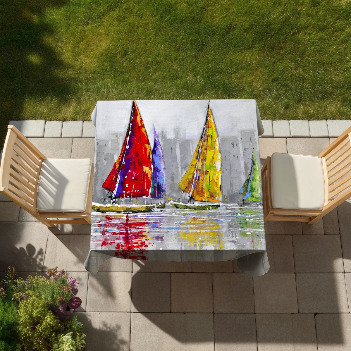 Picture of Begin Home Decor C1TC5858C5N678 58 x 58 in. Sailboats in the Wind Tablecloth - Coastal Livingroom Decor