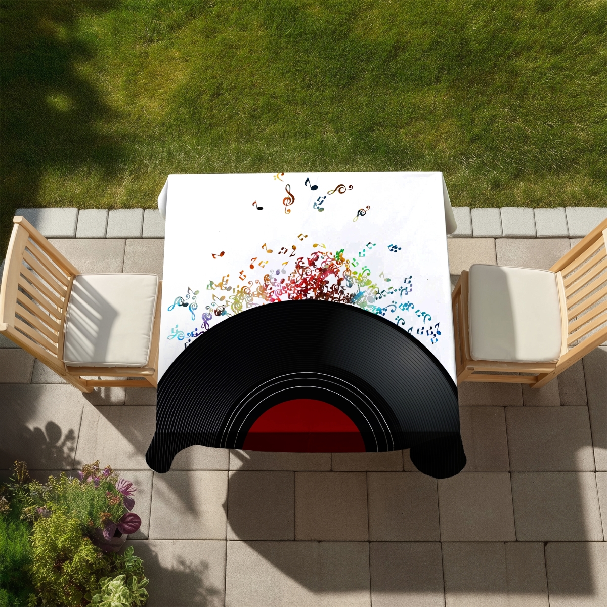 Picture of Begin Home Decor C1TC5858Z91O6E 58 x 58 in. Object Bedroom Black Indoor & Outdoor Tablecloth - Vinyl Record Decor
