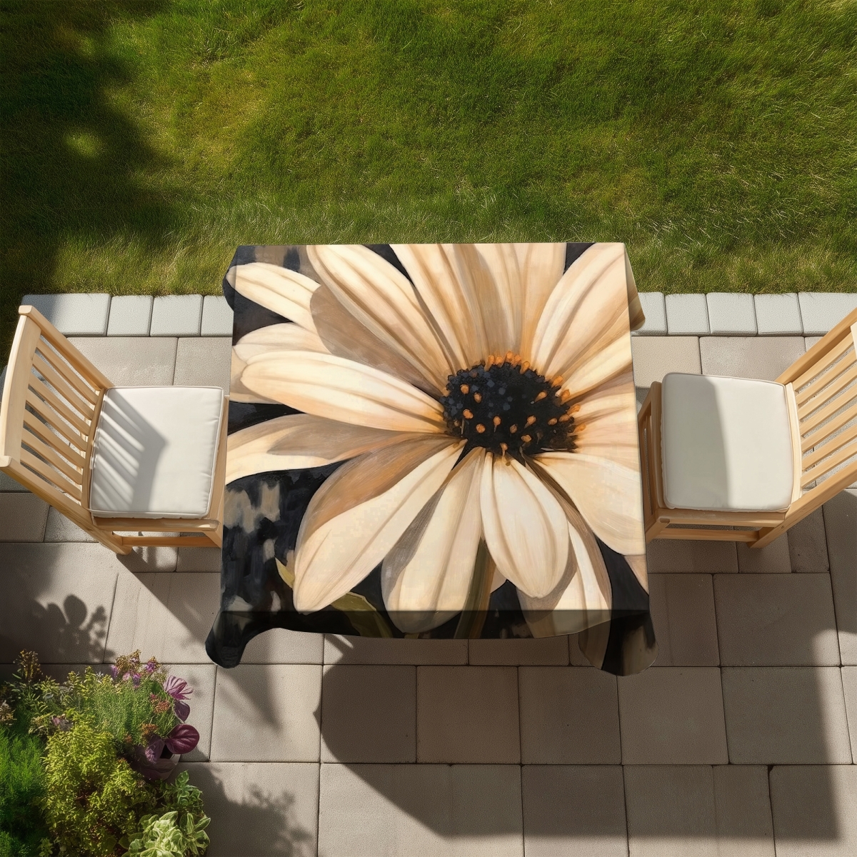 Picture of Begin Home Decor C1TC58583CEAD0 58 x 58 in. Open Daisy Black Tablecloth - Indoor & Outdoor Home Decor
