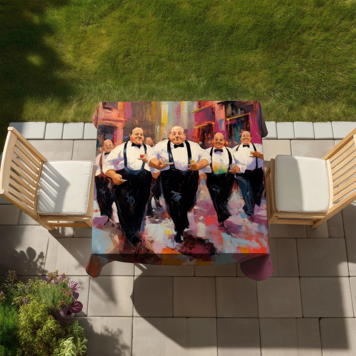 Picture of Begin Home Decor C1TC58586P5CE8 58 x 58 in. The Companions Tablecloth - Contemporary Abstract Home Decor