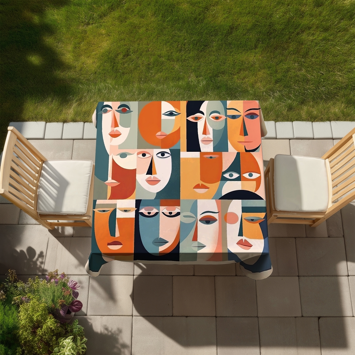 Picture of Begin Home Decor C1TC5858D7FHL7 58 x 58 in. Judgmental Gaze Abstract Tablecloth - Indoor & Outdoor Decor