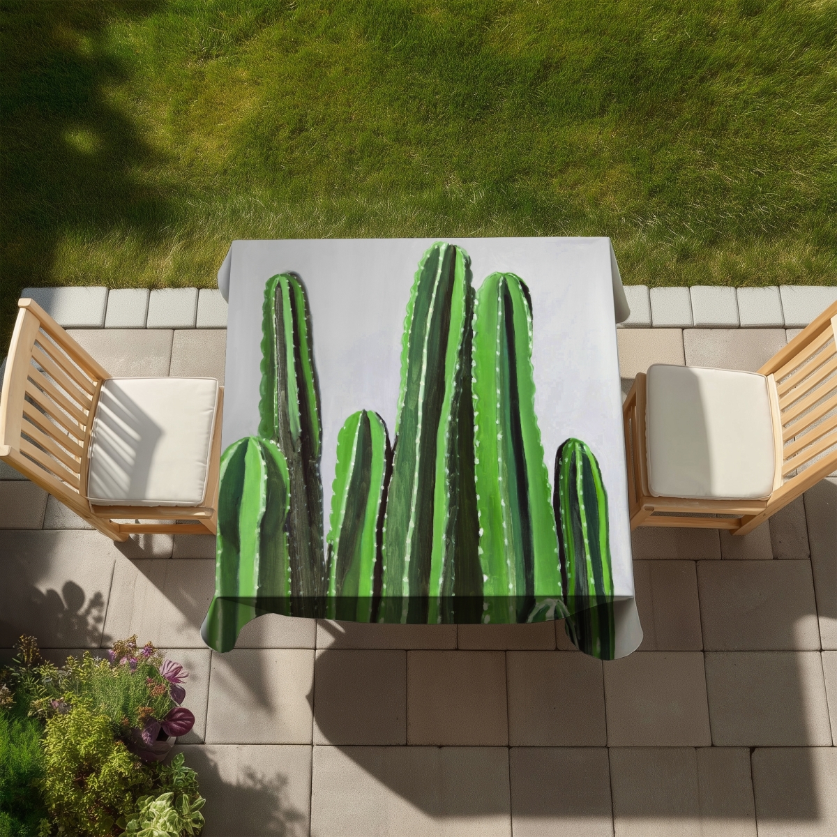 Picture of Begin Home Decor C1TC5858F3Y188 58 x 58 in. Botanical Green Tablecloth - Indoor & Outdoor Cactus Candles Decor