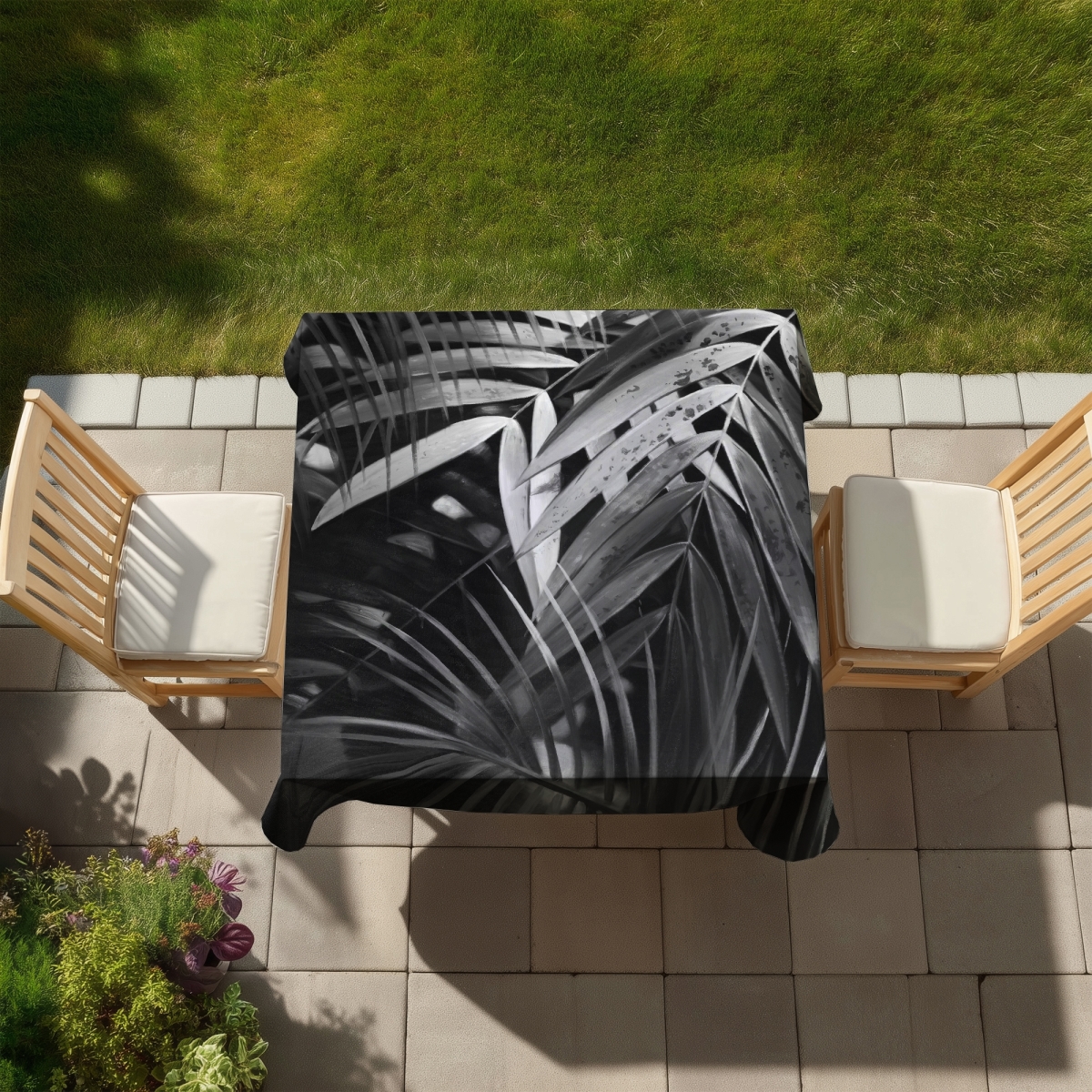 Picture of Begin Home Decor C1TC58580Q24IF 58 x 58 in. Monochrome Tropicals Leaves Tablecloth - Indoor & Outdoor Decor