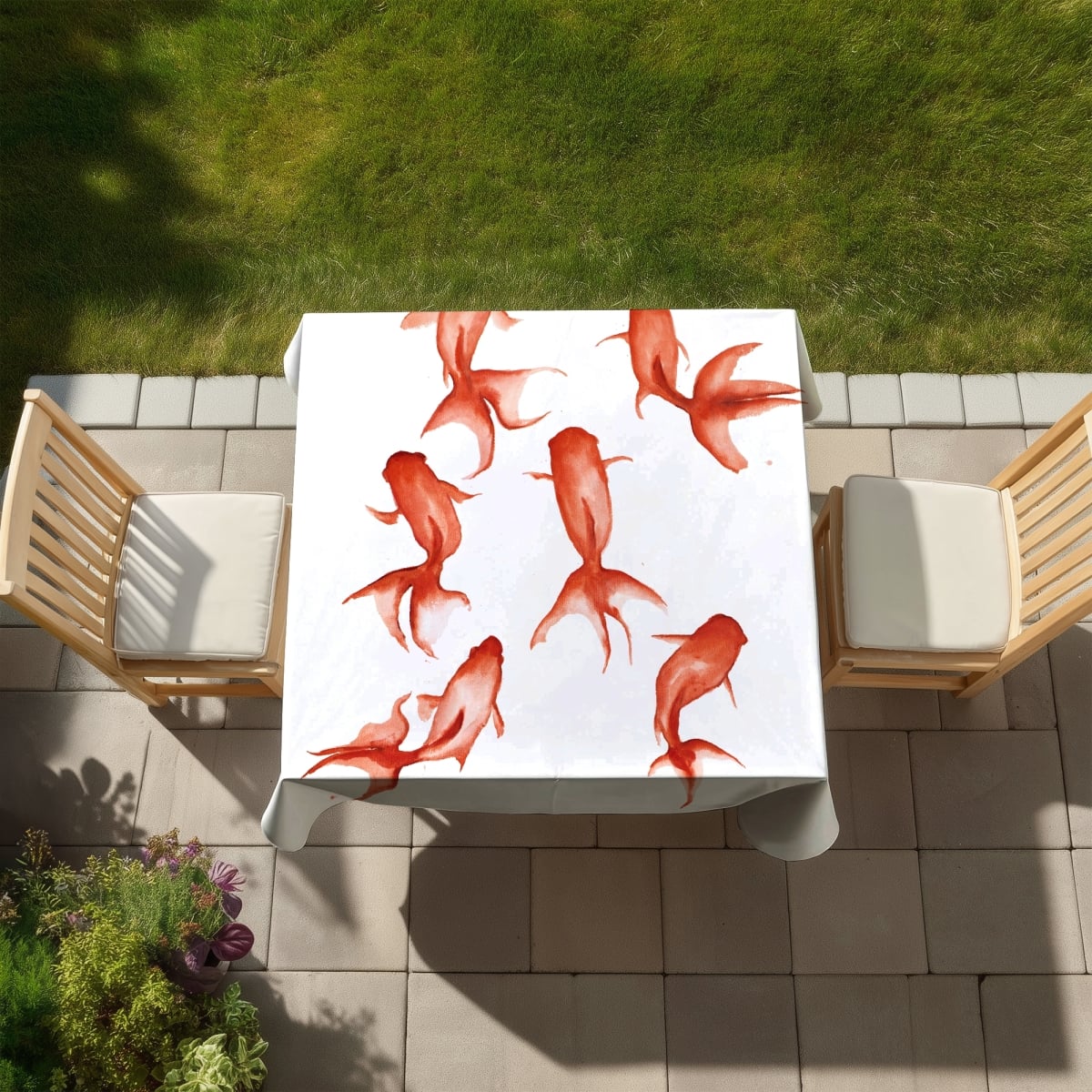Picture of Begin Home Decor C1TC5858X9AN3G 58 x 58 in. Small Red Fishes Tablecloth - Animal Bedroom Decor Indoor & Outdoor