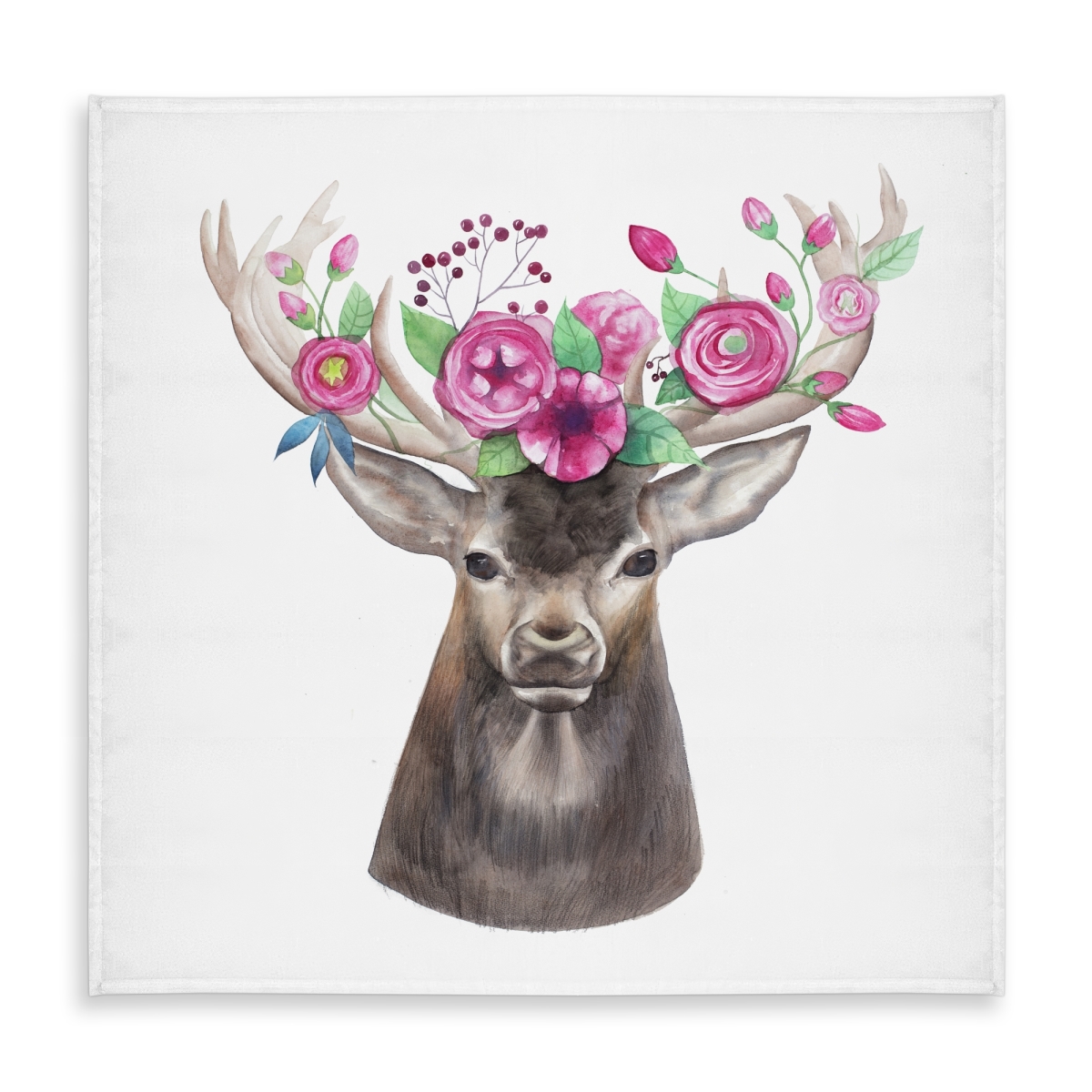 Picture of Begin Home Decor C1TC5858TP9BHP 58 x 58 in. Deer Head with Flowers Tablecloth - Brown Romantic Decor
