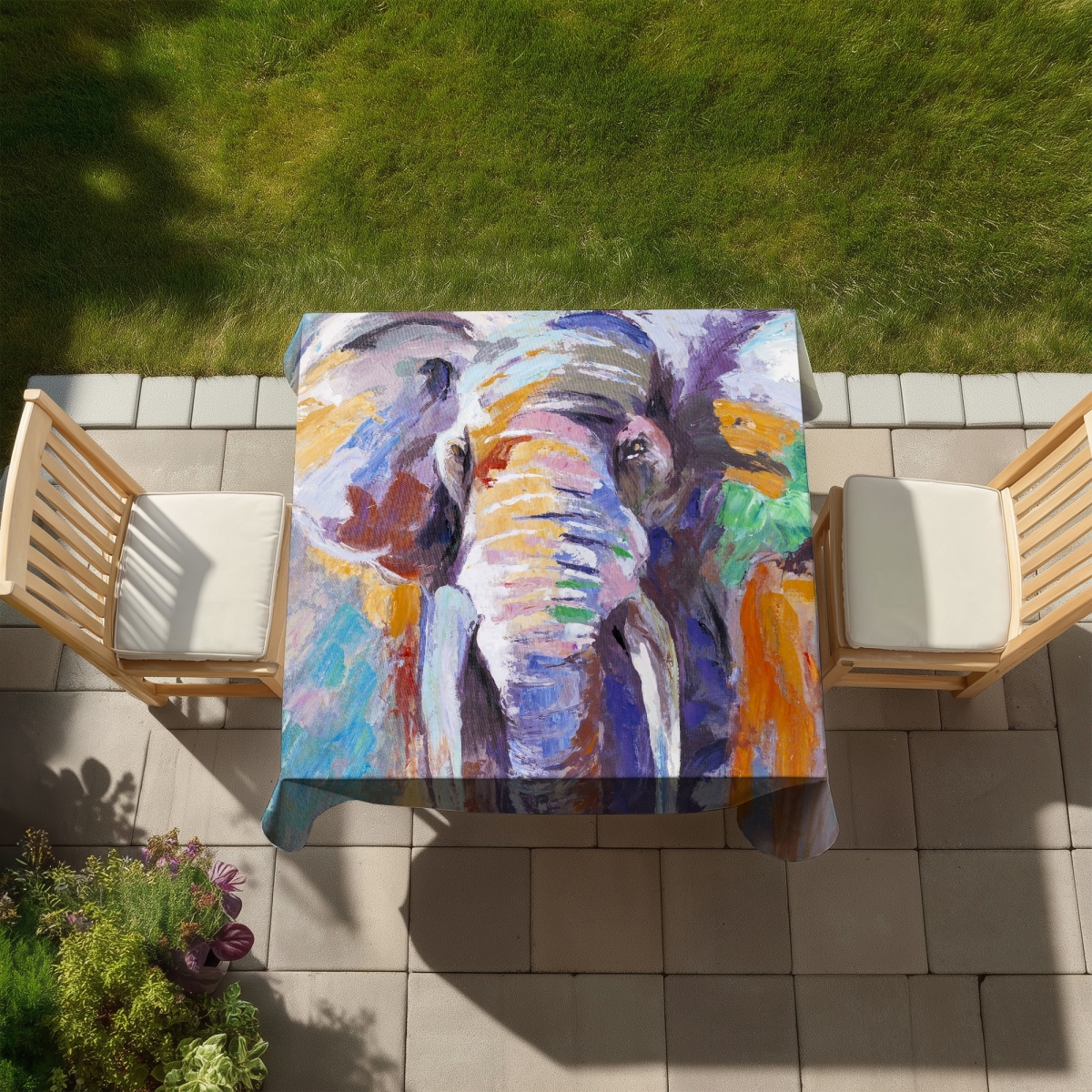 Picture of Begin Home Decor C1TC5858I9KOU2 58 x 58 in. Elephant Pastel Tablecloth - Indoor Outdoor Home Decor