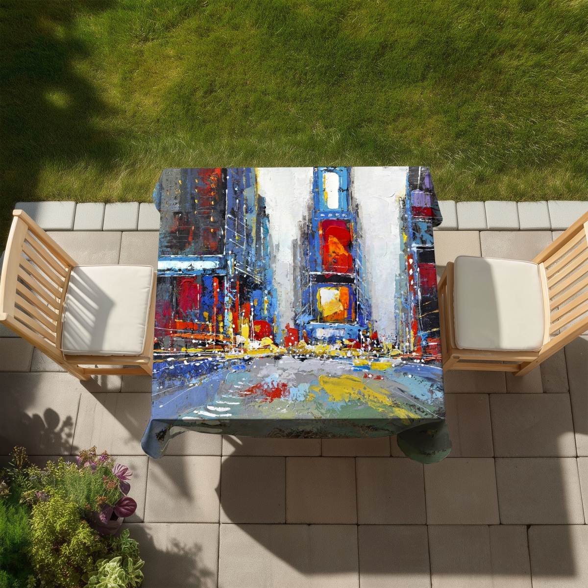 Picture of Begin Home Decor C1TC5858KX3U3Q 58 x 58 in. Colorful Buildings Tablecloth - Indoor & Outdoor Home Decor