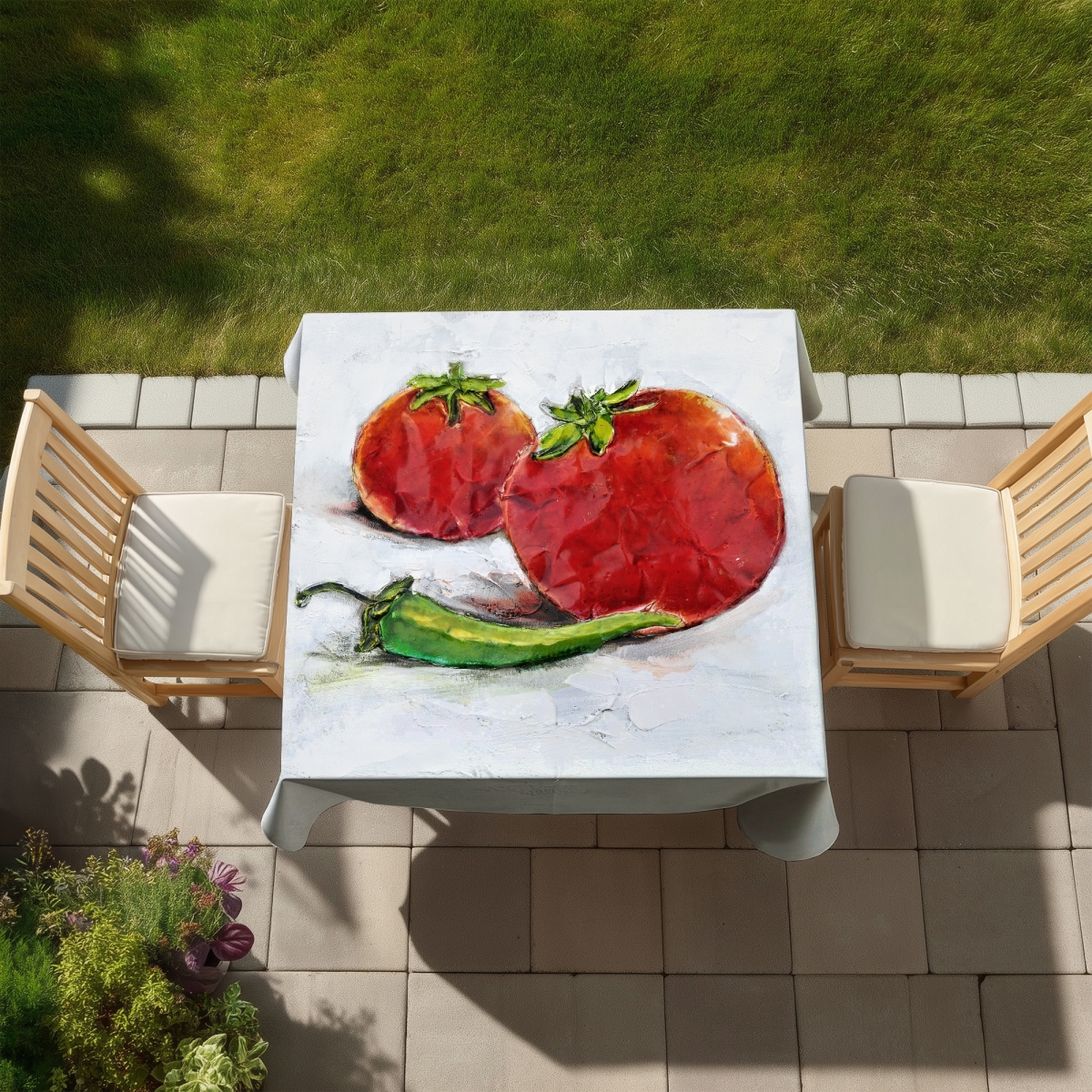Picture of Begin Home Decor C1TC58586EUJDA 58 x 58 in. Tomatoes with Jalapeno Tablecloth - Indoor & Outdoor Home Decor