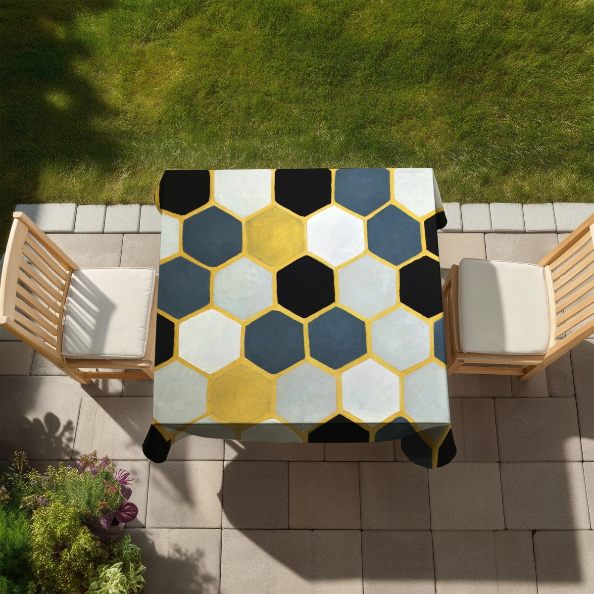 Picture of Begin Home Decor C1TC5858T7DOH2 58 x 58 in. Modern Blue Cells Tablecloth - Abstract Indoor & Outdoor Decor