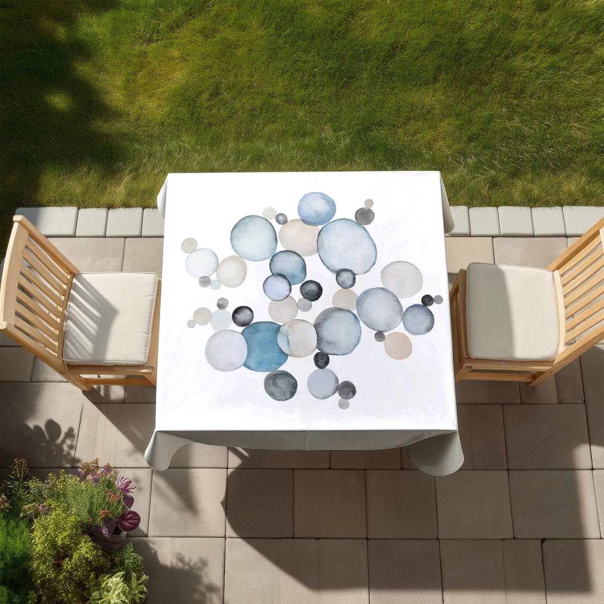 Picture of Begin Home Decor C1TC58582Q8N83 58 x 58 in. Shapes Blue Minimalist Tablecloth - Round Pebbles Design