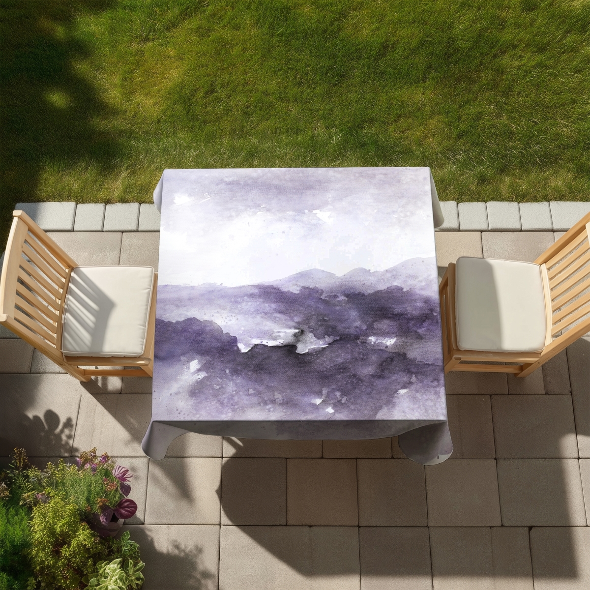 Picture of Begin Home Decor C1TC58587CHMA1 58 x 58 in. Shapes Purple Cloud Tablecloth - Indoor & Outdoor Home Decor
