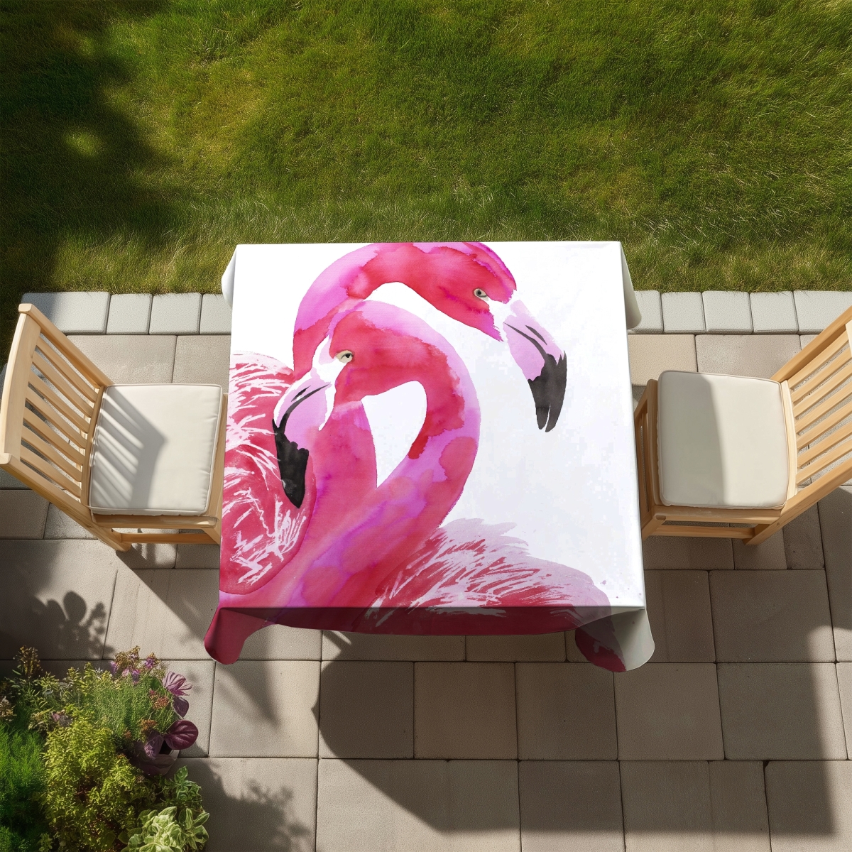 Picture of Begin Home Decor C1TC58584UHN7U 58 x 58 in. Watercolor Flamingo Love Tablecloth - Indoor & Outdoor Decor