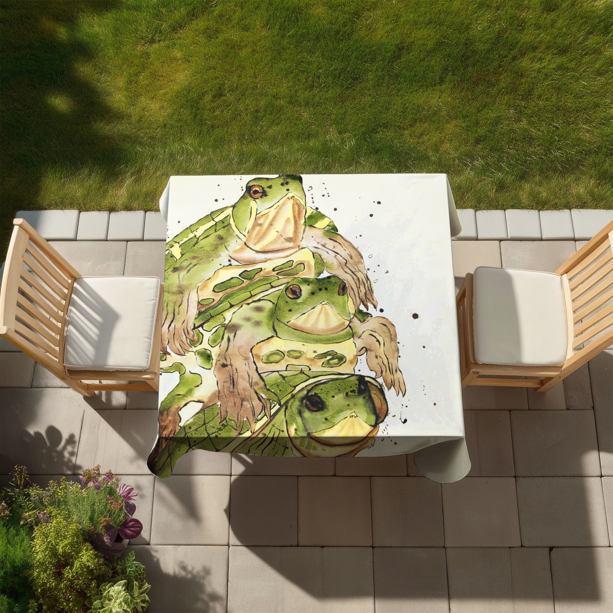 Picture of Begin Home Decor C1TC5858WZS3ZE 58 x 58 in. Three Aquatic Turtles Tablecloth - Indoor & Outdoor Home Decor