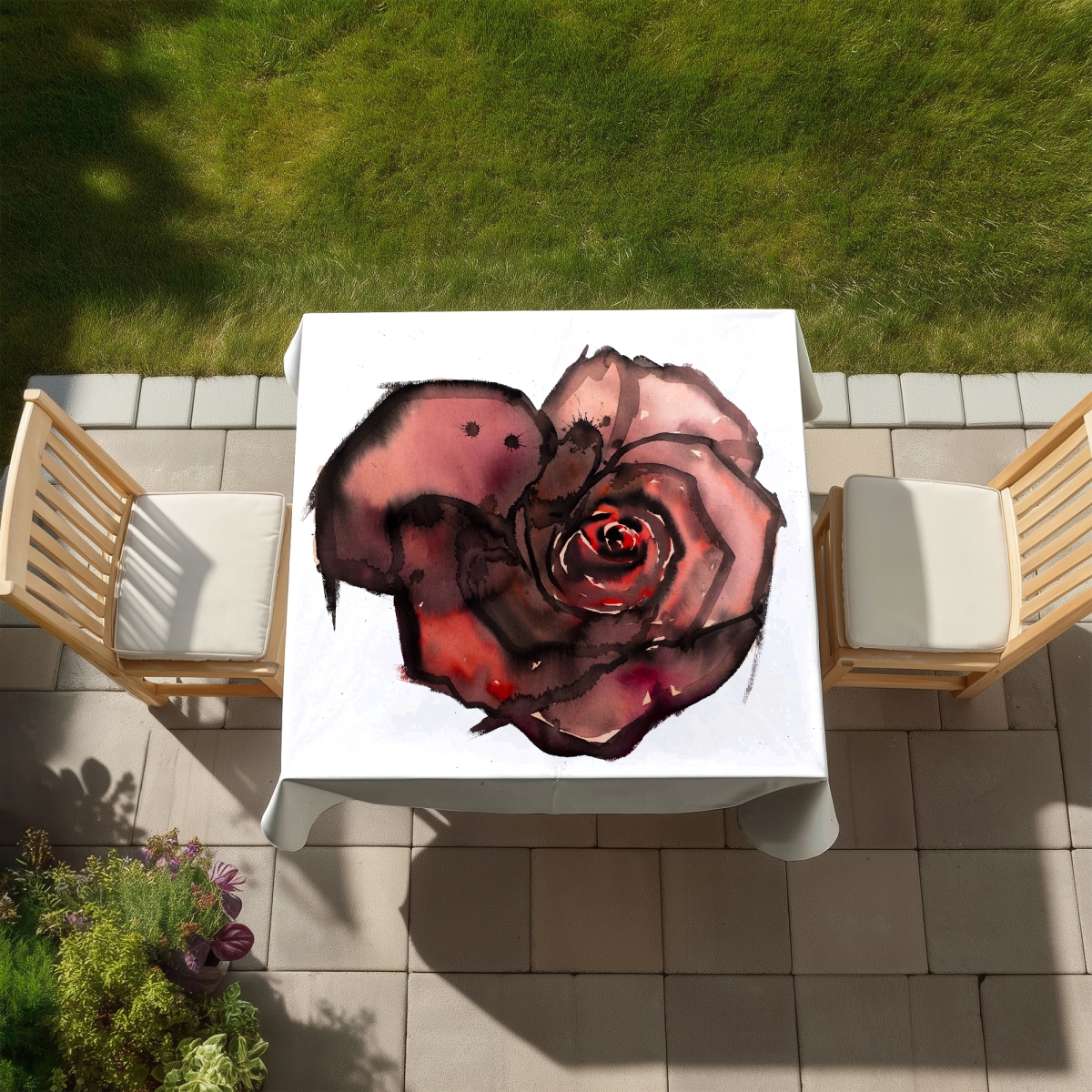 Picture of Begin Home Decor C1TC58581KHHLJ 58 x 58 in. Dark Rose Botanical Tablecloth - Indoor & Outdoor Home Decor