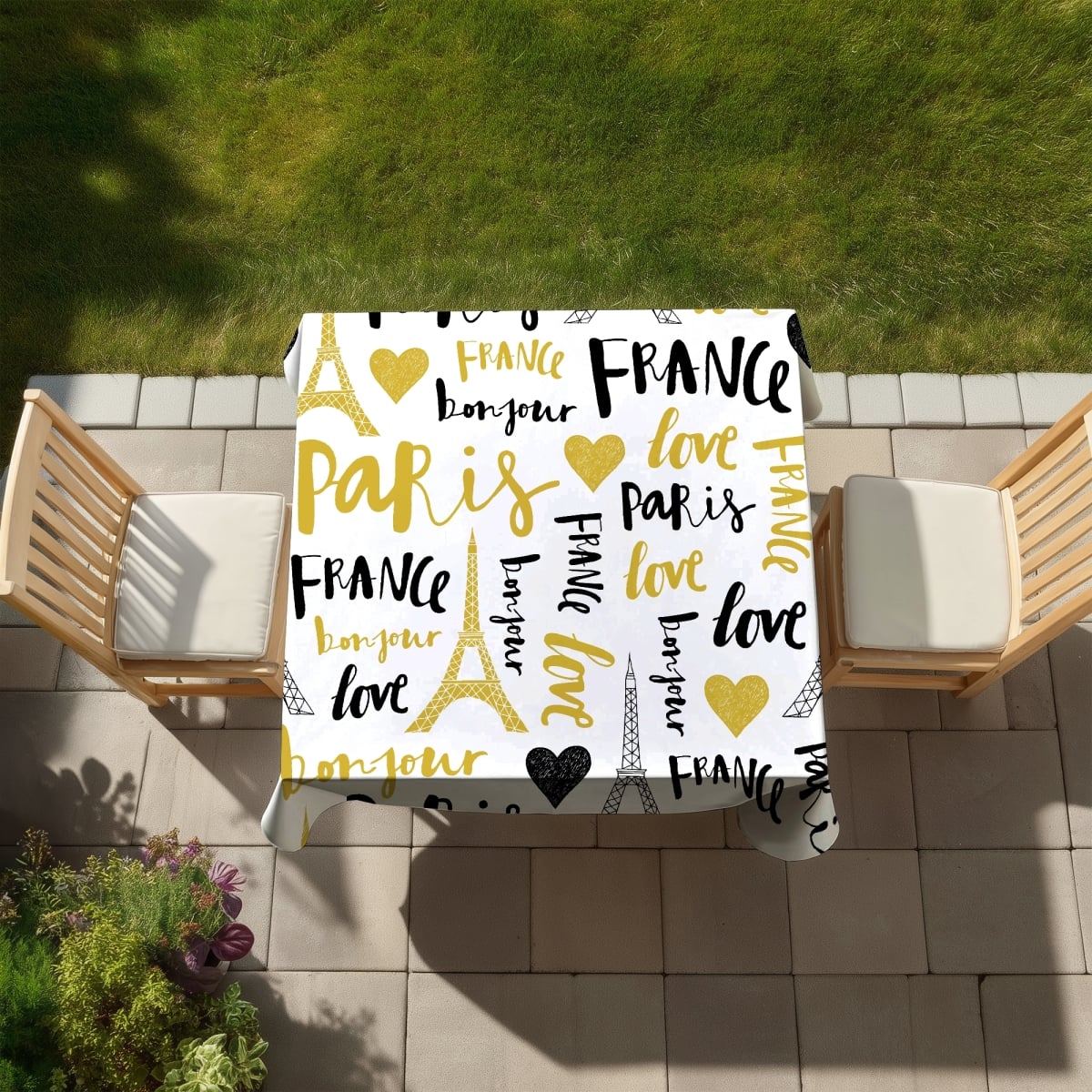 Picture of Begin Home Decor C1TC58589KXGPW 58 x 58 in. Bonjour La France Yellow Tablecloth - Indoor & Outdoor Decor