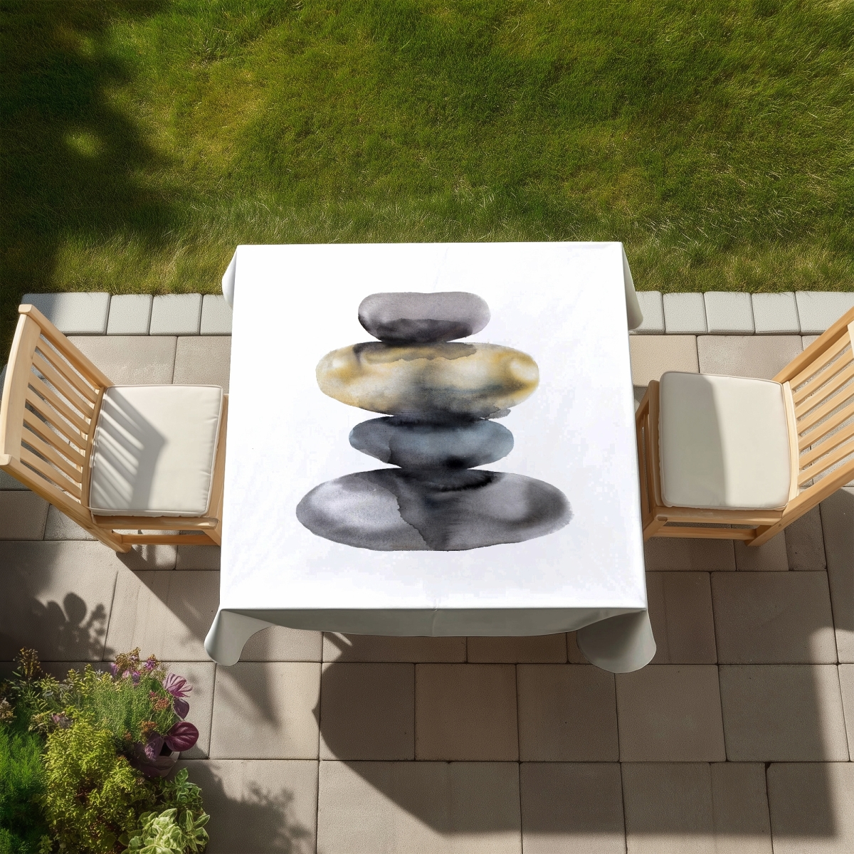 Picture of Begin Home Decor C1TC5858WCCRP4 58 x 58 in. Minerals Gray Still Life Tablecloth - Hot Stones Home Decor