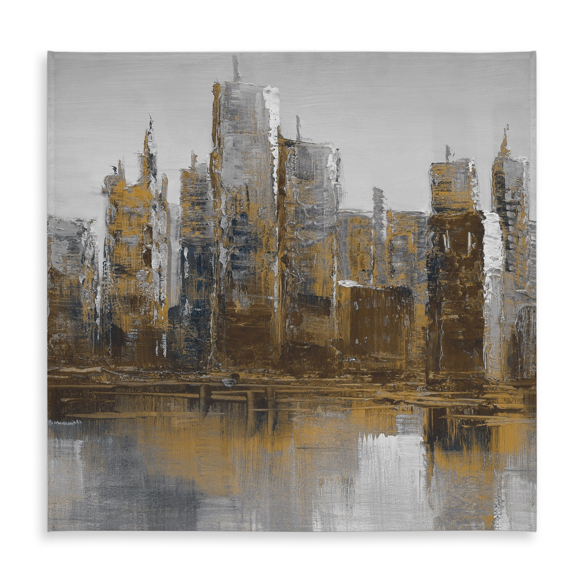 Picture of Begin Home Decor C1TC58587AFFU4 58 x 58 in. Gray & Yellow Cityscape Tablecloth - Indoor & Outdoor Decor