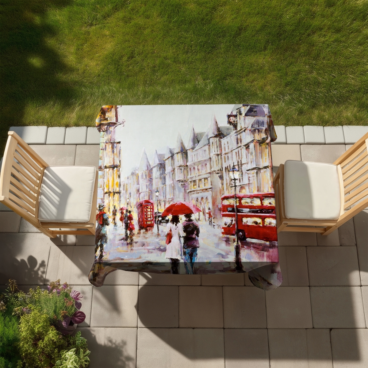 Picture of Begin Home Decor C1TC5858O6C397 58 x 58 in. Red Contemporary Street Scenery Tablecloth - Indoor & Outdoor Decor