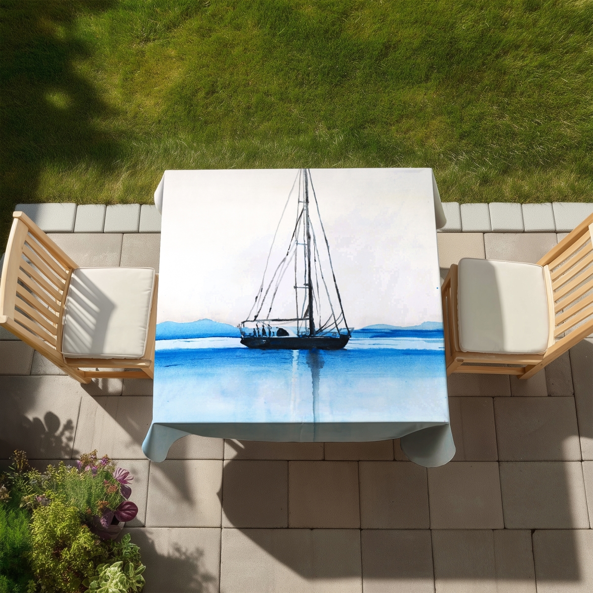 Picture of Begin Home Decor C1TC5858KXUVEY 58 x 58 in. Sailboat on Calm Water Tablecloth - Indoor Outdoor Decor