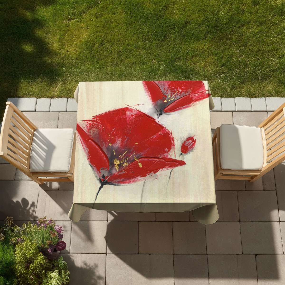 Picture of Begin Home Decor C1TC58588GJGJ1 58 x 58 in. Floral Red Tablecloth - Indoor & Outdoor Home Decor with Texture