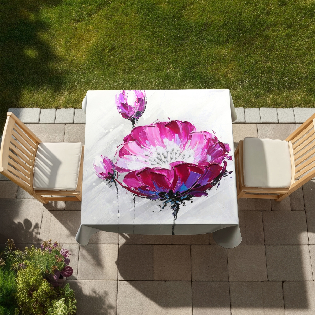 Picture of Begin Home Decor C1TC5858YAA1X6 58 x 58 in. Fuchsia Wild Flower Botanical Gray Tablecloth - Indoor & Outdoor