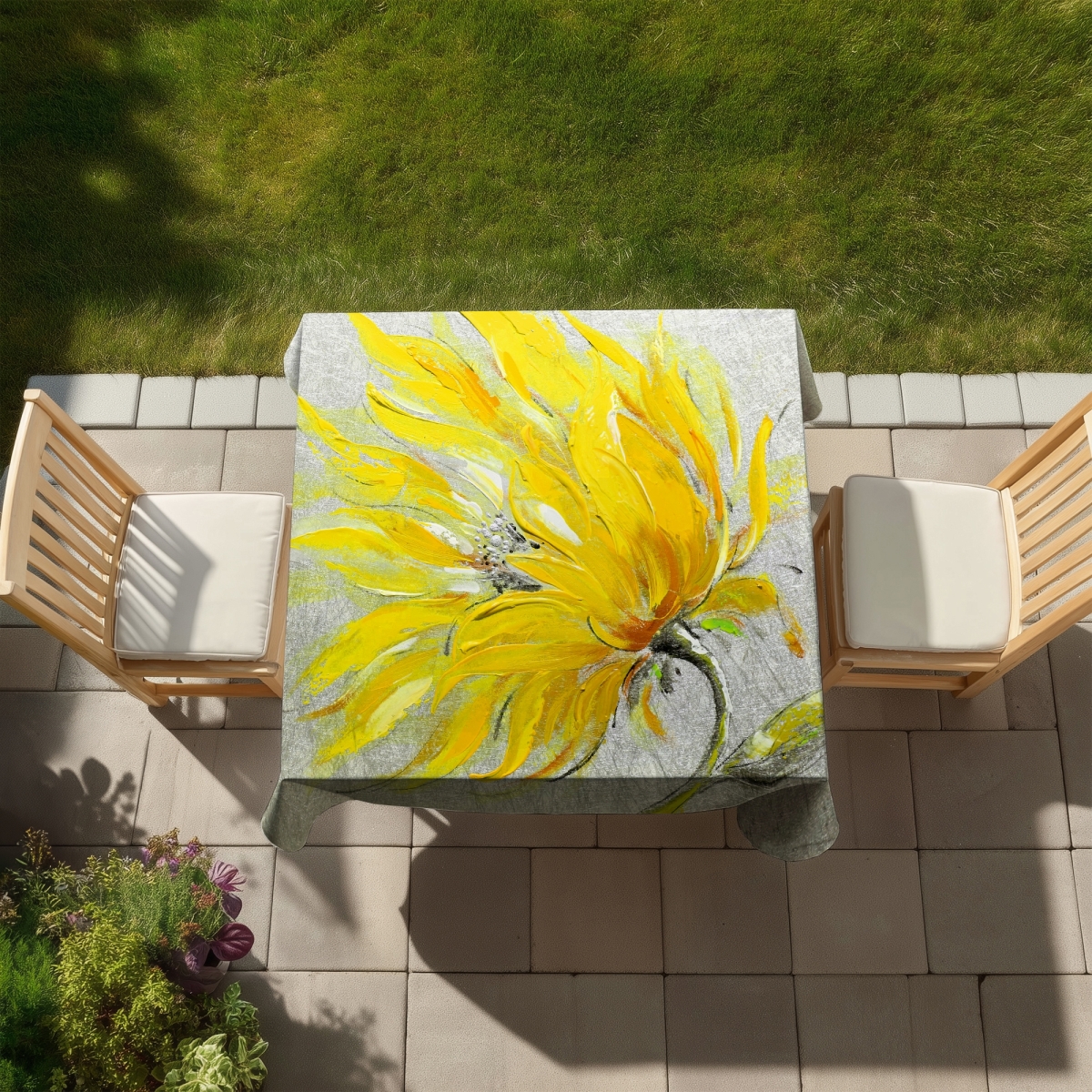 Picture of Begin Home Decor C1TC58583PY2ZR 58 x 58 in. Gray Floral Botanical Tablecloth - Yellow Flower Home Decor