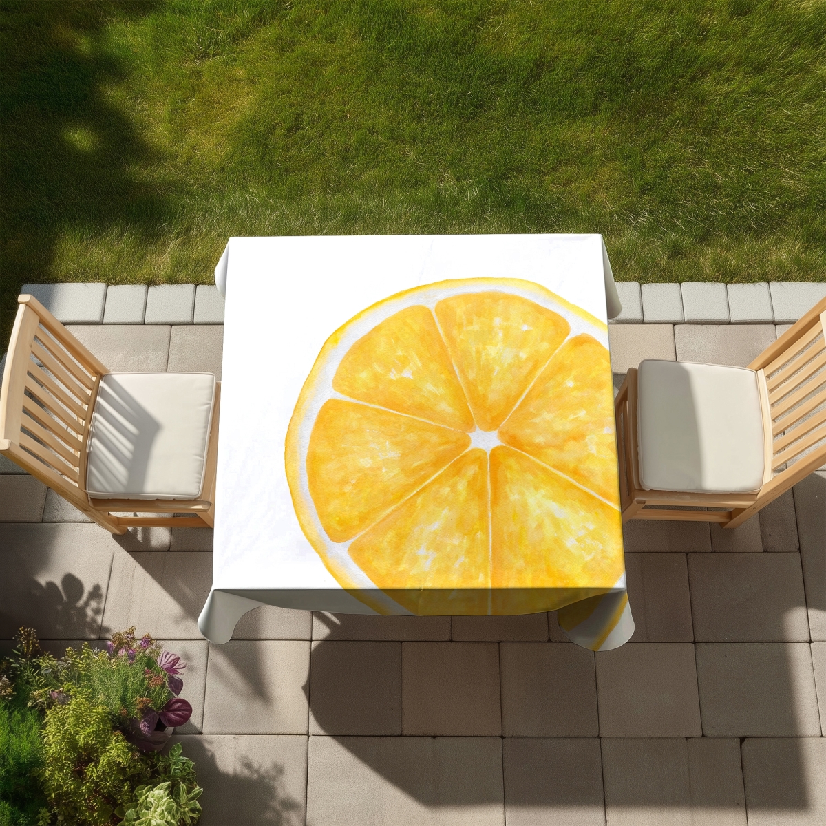 Picture of Begin Home Decor C1TC5858KB8F6L 58 x 58 in. Lemon Slice Yellow Tablecloth - Indoor & Outdoor Home Decor