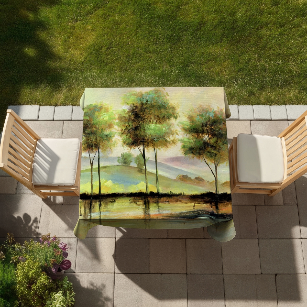 Picture of Begin Home Decor C1TC5858PJ6YHW 58 x 58 in. Trees Near the Lake Tablecloth - Green Contemporary Home Decor