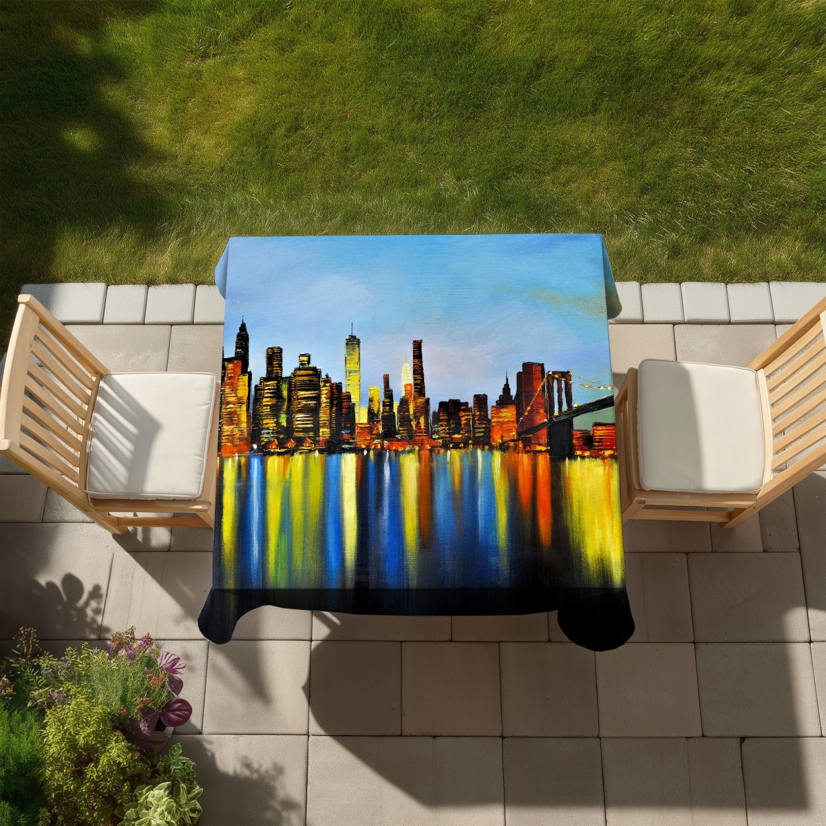 Picture of Begin Home Decor C1TC5858UFMB09 58 x 58 in. City by Night Tablecloth - Modern Urban Decor for Home
