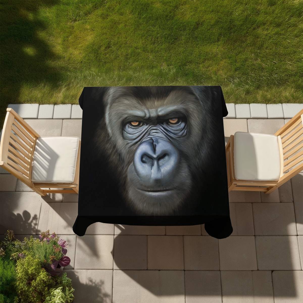 Picture of Begin Home Decor C1TC5858XZ6SY1 58 x 58 in. Gorilla Face Tablecloth - African Animals Brown Home Decor