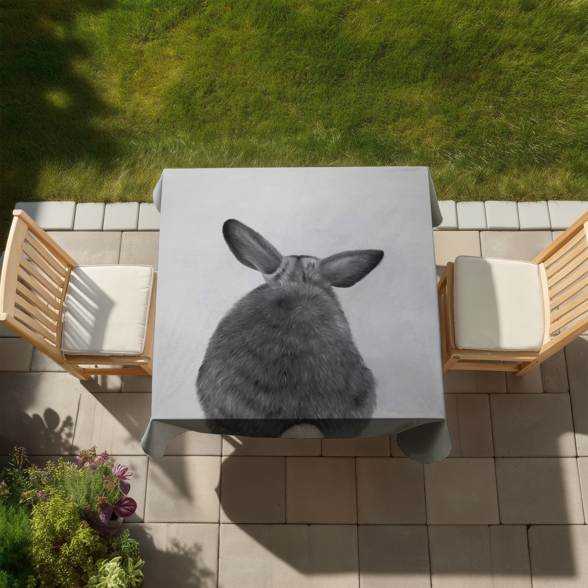Picture of Begin Home Decor C1TC5858V0FE0W 58 x 58 in. Little Rabbit Tablecloth - Monochrome Animals Pet Decor