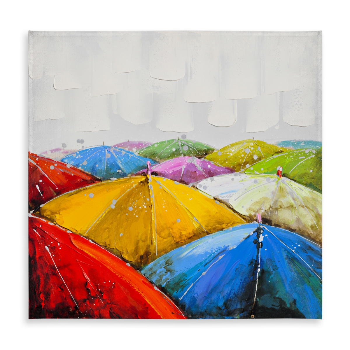 Picture of Begin Home Decor C1TC58585KS95P 58 x 58 in. Shapes Blue Tablecloth - Colorful Umbrellas Under Rain Decor