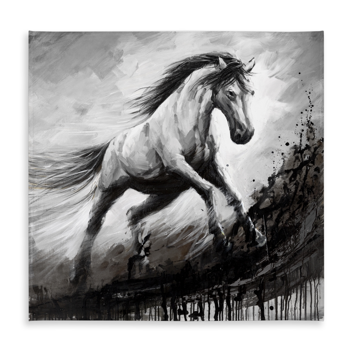 Picture of Begin Home Decor C1TC5858WFON5G 58 x 58 in. White Horse in the Wind Rustic Tablecloth - Indoor & Outdoor Decor