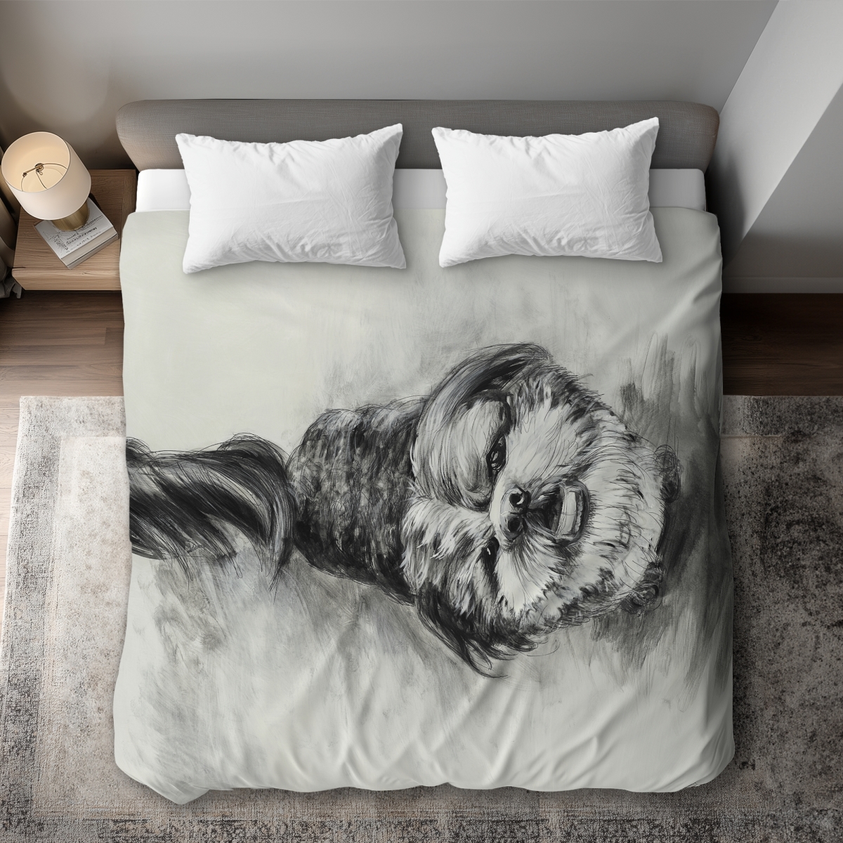 C1DCKSW0OPTVVG Happy Dog Sketch Black Bedroom King Size Duvet Cover - Home Decor