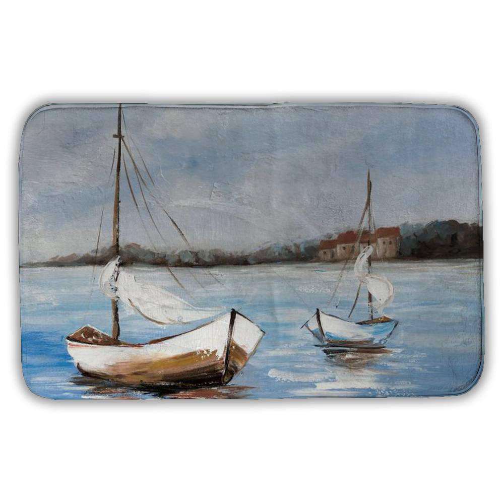 5930-2134-CO1 21 x 34 in. Two Boats on the Water Blue Bath Mat - Contemporary Home Decor
