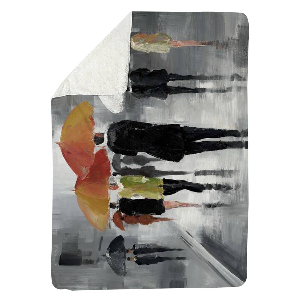 5545-6080-ST1 60 x 80 in. Gray Sherpa Fleece Blanket - Street Scene with Umbrellas Decor