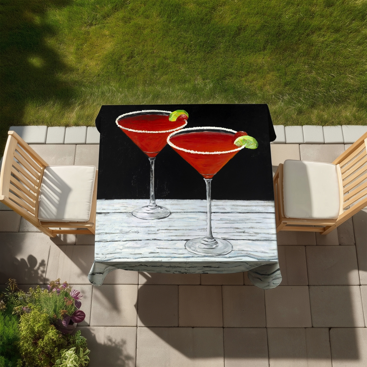Picture of Begin Home Decor C1TC585896XA84 58 x 58 in. Contemporary Gray Tablecloth - Cosmopolitan Drink Design