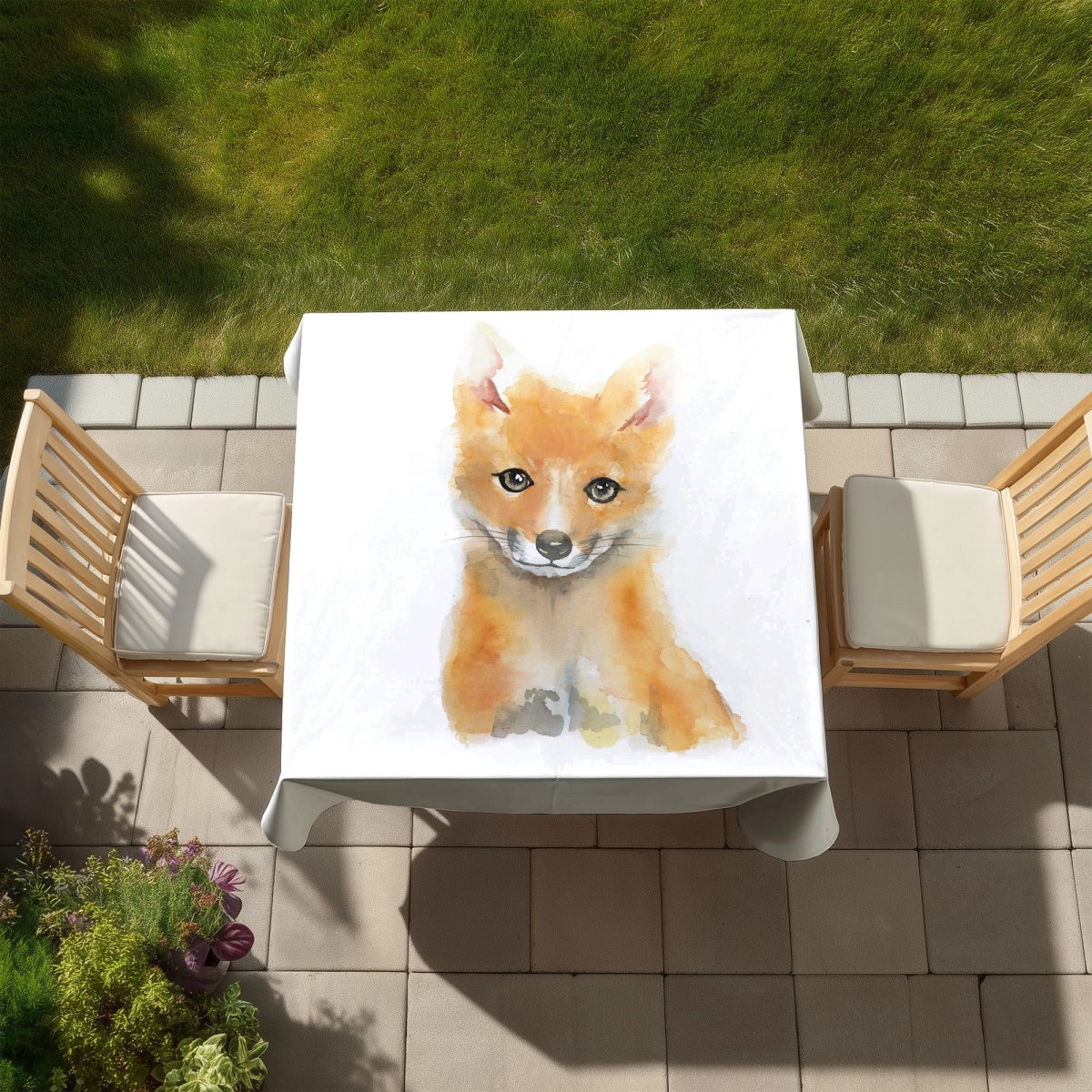 Picture of Begin Home Decor C1TC58586Q87C7 58 x 58 in. Watercolor Baby Fox Tablecloth - Indoor & Outdoor Home Decor
