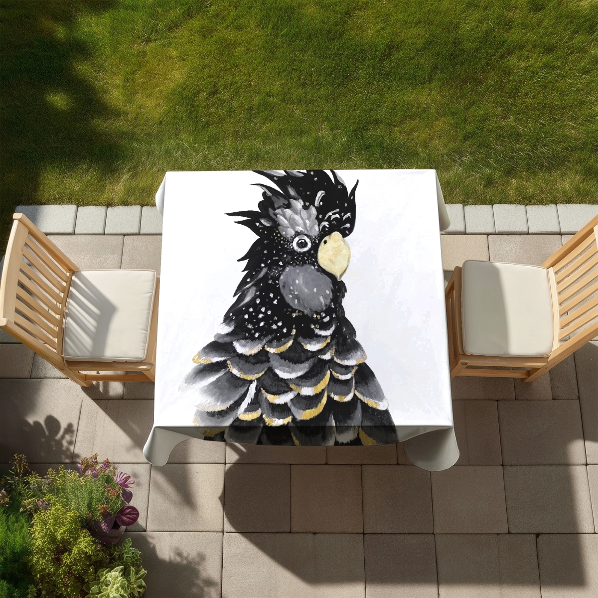 Picture of Begin Home Decor C1TC5858FRIMZU 58 x 58 in. Red-Tailed Cockatoo Parrot Tablecloth - Indoor & Outdoor Decor