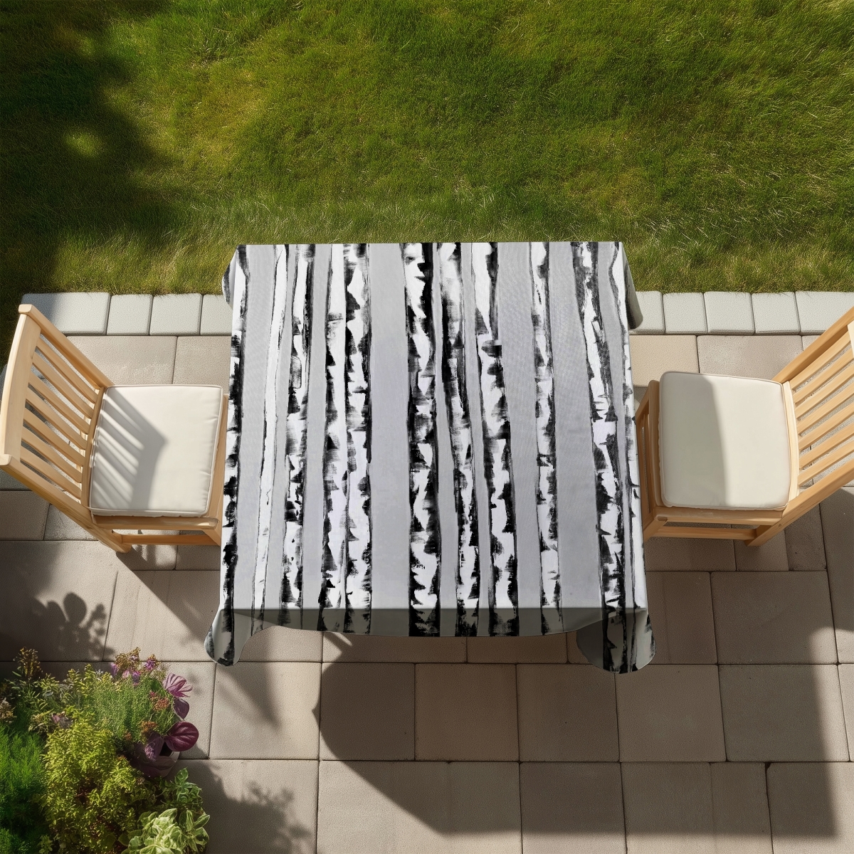 Picture of Begin Home Decor C1TC58588F5B86 58 x 58 in. Birches Black & White Gray Tablecloth - Indoor & Outdoor Decor