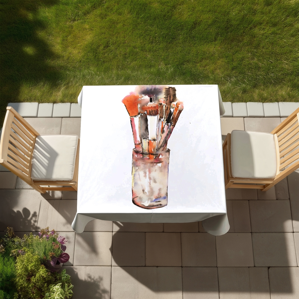 Picture of Begin Home Decor C1TC5858QQ09TE 58 x 58 in. Bedroom Illustrative Brown Tablecloth - Home Decor Make-Up Brushes