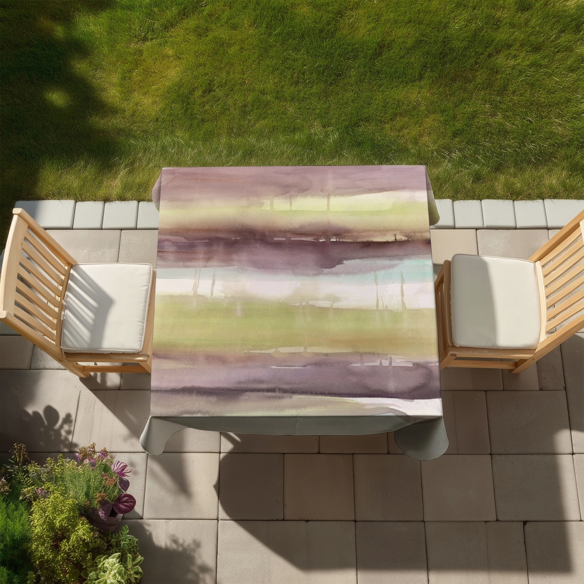 Picture of Begin Home Decor C1TC5858ZDE30I 58 x 58 in. Abstract Purple Shapes Tablecloth - Indoor & Outdoor Decor