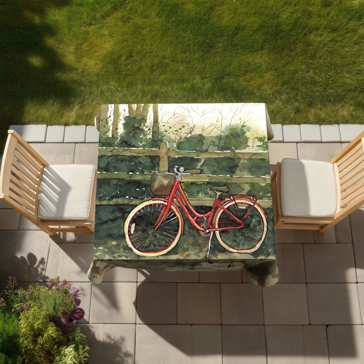 Picture of Begin Home Decor C1TC58589I9DG6 58 x 58 in. Rustic Bike Tablecloth - Riding in the Woods - Home Decor