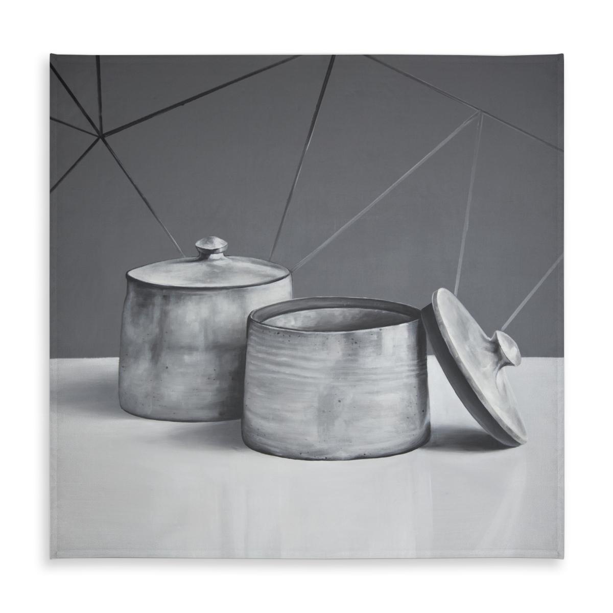 Picture of Begin Home Decor C1TC5858MJ9GSI 58 x 58 in. White Monochrome Tablecloth - Old Pot with Lid Design