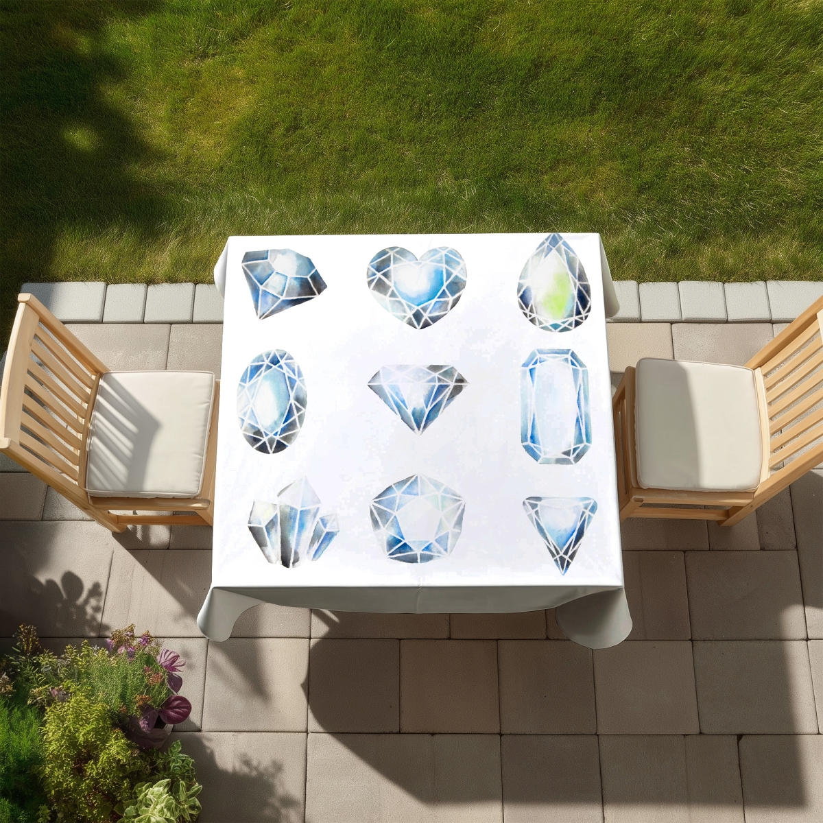 Picture of Begin Home Decor C1TC58589ZAGIZ 58 x 58 in. Crystals Minimalist Blue Tablecloth - Indoor & Outdoor Home Decor