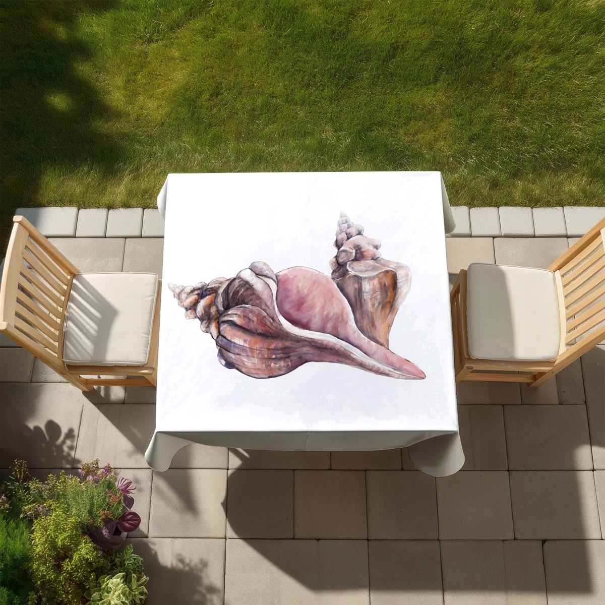 Picture of Begin Home Decor C1TC58585X3JRQ 58 x 58 in. Sea Pink Exotic Tablecloth - Horse Conch Seashells Decor